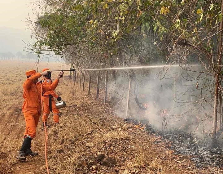 Força-tarefa do Corpo de Bombeiros Militar de Rondônia executa ação de combate a incêndio florestal, em Costa Marques